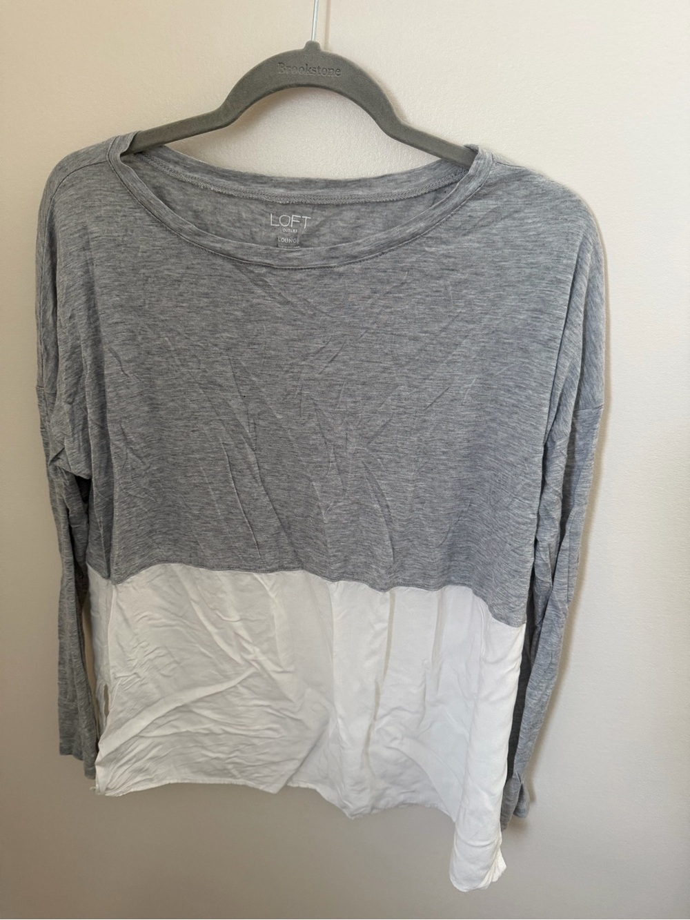 LOFT Outlet Two-Tone Gray and White Long Sleeve Top